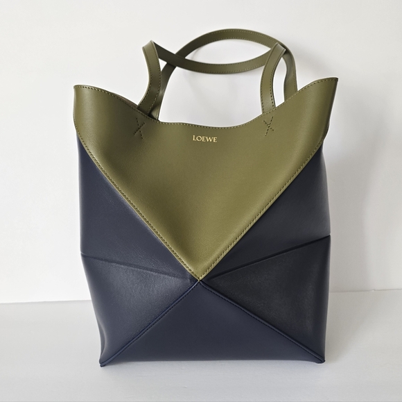 LOEWE  Medium Bicolor Puzzle Tote Bag Olive Navy - Picture 2 of 12
